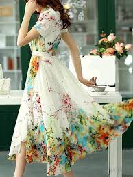 夏向けファッションシフォン花柄マキシ丈大裾ワンピース 11620197 新作ワンピース doresuwe com 花柄マキシワンピース ワンピース マキシドレス