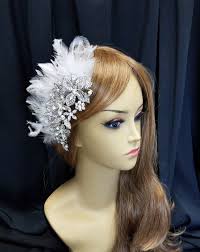 LARGE RHINESTONE FEATHER Bridal Headpiece, With or Without Birdcage Veil,  Rhinestone Flower Bridal Headpiece, Style