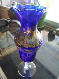* unique glass art * hand crafted floral vessel. Vintage Cobalt Blue Vase Czech Bohemian 3 Vases Blue Glass Bud Vases Gold Embossed Gold Gilting Hand Made Hand Blown Floral And Gold Gilding Cobalt Blue Vase Blue Vase Bud Vases