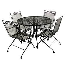 Glenbrook Black 5 Piece Patio Dining Set Wrought Iron Frame Material Features Simple Patio Dining Furniture Wrought Iron Patio Furniture Iron Patio Furniture
