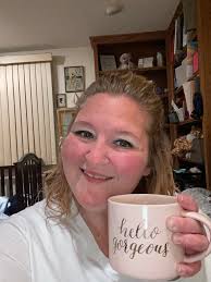 Challenge who has the oldest mug or cup this one I got in 1953 at a  vacation Bible school at the Church behind me in the other picture. Have a  great coffee