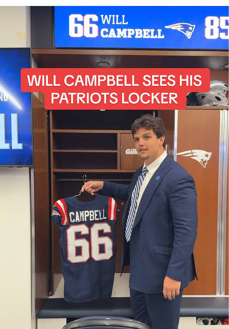 Will Campbell Reveals His Patriots Jersey in Locker Room
