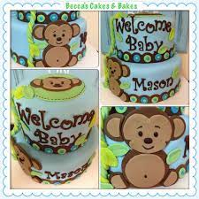 Pin By Becca Lollar On Becca S Cakes And Bakes Baby Shower Cakes Monkey Baby Shower Baby Shower Cakes For Boys