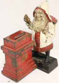 19th C Cast Iron Mechanical Santa Claus Bank Nov 25 2017 Marion Antique Auctions In Ma Antique Auctions Antique Cast Iron Antiques