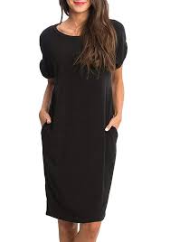 Ofenbuy Womens Summer Casual Dresses Crew Neck Short Sleeve Loose Midi Dress With Pockets At Amazon Womens Loose Midi Dress Casual Summer Dresses Womens Tunics