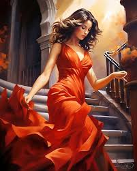 Girl in Red Dress Outdoor Painting | Premium AI-generated image