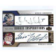 While the checklist parts bring a lot of familiarity, there's a refreshed look in several places filled with bright colors. Dominik Hasek Henrik Lundqvist Autographed 2006 07 Upper Deck Rookie Inspirations Hockey Card 465 499 Nhl Auctions