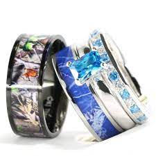 4pcs His Hers Camo Blue Radiant Stainless Steel Sterling Silver Wedding Ring Set Camo Wedding Rings Sets Camo Wedding Rings Sterling Silver Wedding Rings Sets