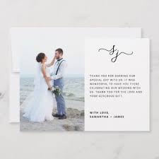 Modern Minimalist Script Monogram 2 Photo Wedding Thank You Card Initial Gift Idea Style Uniq In 2020 Wedding Thank You Cards Wedding Thank You Photo Thank You Cards
