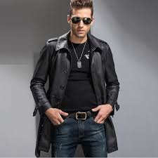 Famous Brand Same Style Men S Leather Trench Coat Mens Belted Long Cow Leather Coat Black Mens Leather Jacket Long Jackets Men Fashion Leather Trench Coat Mens