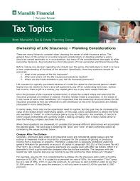 Find out if life insurance and disability insurance is taxable. Ownership Of Life Insurance Repsource Manulife Financial