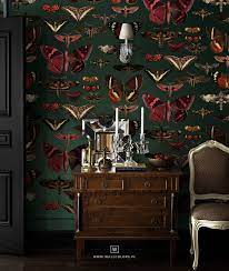 Removable Vintage Wallpaper Butterflies Pattern Dark Green Background Unique Graphics Botanical Living Room Decor V1 Home Decor Decor Cheap Home Decor