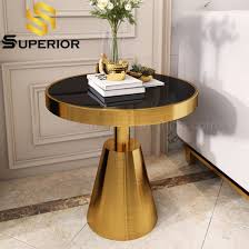 When alain van havre was creating the successors for the teak bau side table, he was simply playing around with different shapes. China Luxury Black Glass Top Round Gold Frame Side Table China Corner Table Modern End Table