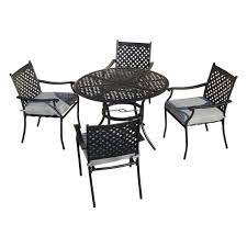 28w x 28d x 28h, base size: Patio Festival 5 Piece Metal Outdoor Dining Set With Gray Cushions Pf19120 220 G The Home Depot