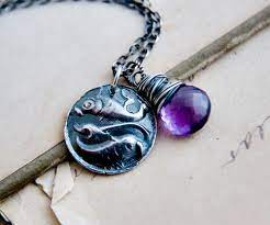 Pisces Pendant Necklace Amethyst Birthstone Necklace Etsy Amethyst Birthstone Necklace Pisces Pendant Necklace Silver Metal Clay