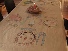Drawing On Paper Table Cloth During Kids Birthday Party Birthday Table Kids Party Kids Birthday