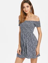 Tiny Floral Smocked Off Shoulder Dress White Mini Dress Dresses Shoulder Dress