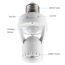 Lphumex Motion Sensor Light Socket Pir Motion E26 Screw Bulb Adapter Adjustable Auto On Off Night