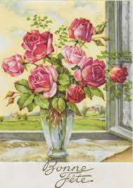 Bonne Fête - Fleurs : bouquet de roses en vase - Carte postale ancienne et  vue d'Hier et Aujourd'hui - Geneanet