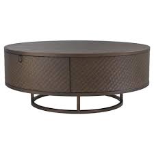 Premium quality durable large brand: Eichholtz Napa Valley Mid Century Modern Brown Woven Oak Drawer Round Coffee Table 31 W 40 W Kathy Kuo Home