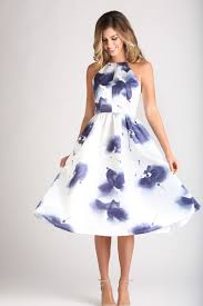 Renee White And Navy Floral Halter Dress Morning Lavender Fit N Flare Dress Pretty Dresses Fit And Flare Dress