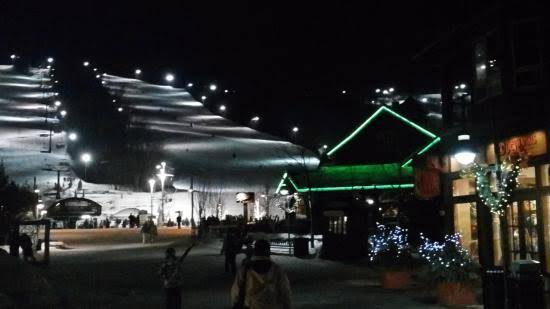 Blue Mountain Village at night, AI generated