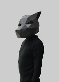 Black Wolf Mask Make Your Own 3d Low Poly Paper Mask With Etsy Paper Mask Wolf Mask Printable Masks