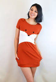 Fox Dress With Ears Cotton Jersey Mini Dress With Pockets Fox Dress Fox Clothing Unique Dresses