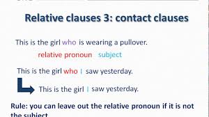 The woman who lives next door works in a bank. English Grammar Relative Clauses 3 Contact Clauses Youtube