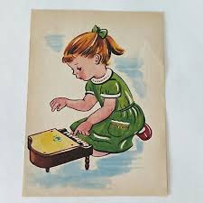 1955 print girl and toy piano by Esther friend