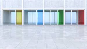 Other options include a transom, which is a decorative accent placed above the door, and more. 3d Rendring Modern Architecture Offices Colorful Glass Doors Courtyard Uwf000547 Huberstarke Westend61