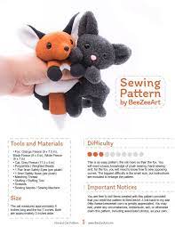 Fox And Cat Stuffed Animal Sewing Pattern Plush Toy Pattern Etsy Animal Sewing Patterns Sewing Stuffed Animals Stuffed Toys Patterns