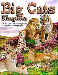 A complex coloring page of a cat consisting of many elements. Big Cats Kingdom Life Escapes Adult Coloring Book 48 Grayscale Coloring Pages Of Big Wild Cats Like Lions Tigers Cougars Leopards Cheetahs And Cats Like The Caracal Ocelot Cat And More