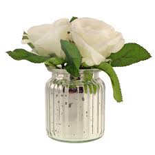 They're placed in a glossy black ceramic vase looking like a downed figure '6'. 9 00 For Artificial Roses White In Silver Mercury Vase 18cm White Deal Direct Co Uk