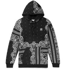Adidas Black And White Jacket Mens Adidas Originals Bandana Print Oopback Cotton Jersey Hoodie Black Modesens Mens Designer Hoodies Bandana Print Hoodies