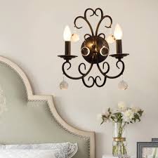 2 Lights Candle Wall Sconce Lighting Industrial Metal Wall Lamp In Black With Clear Crystal Beautifulhalo Com