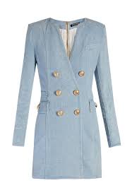 Double Breasted Denim Dress Balmain Matchesfashion Com Denim Dress Denim Mini Dress Blue Denim Dress