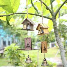Creative Japanese Totoro Wooden House Landscape Outdoor Home Wind Chime Bell Wind Chimes Wholesale Garden Decor Wooden House Decoration