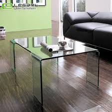 Dark brown large rectangle wood coffee table with pedestal base: China Clear Bent Glass Coffee Table With 4 Legs China Coffee Tables Glass Tables