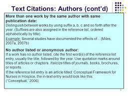 When citing two or more sources with the same author and year of publication, assign lowercase letters directly after the year of publication (a, b, c) according to alphabetical order of titles. 1 Citations In The Text B Y Mr D Angal 2 One Author Simpson 2007 Two Authors Cite Both Names Every Time Yoon Schaffer 2006 Note Ampersand Ppt Download