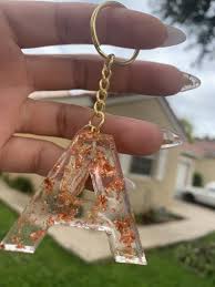 Rose Gold Gold Foil Flake Initial Letter Resin Keychain With Charm Please Read Description Custom Charm Handmade Birthday Gift Handmade Birthday Gifts Diy Braided Bracelet Custom Charms