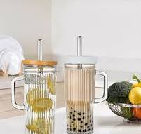 Amazon.com: 24oz Ribbed Glass Tumbler With Handle,4Pack ...