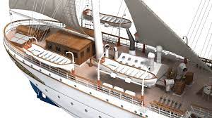 In order to keep the boat's construction secret, she was assembled in a building labelled yacht shed, and the parts that had to be fabricated in the general yard were marked for pontoon no 1. 3d Asset Statsraad Lehmkuhl Cgtrader