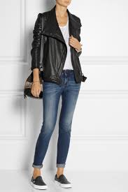 Black And White Slip On Vans Outfits Black Perforated Leather Slip On Sneakers Vans Leather Jacket Street Style White Sneakers Outfit Sneaker Outfit Fall