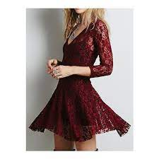 Sheinsheinside V Neck Lace Skater Wine Red Dress 20 Liked On Polyvore Featuring Dresses Burgundy Red Wine Red Dress Red Lace Dress Cocktail Dress Lace