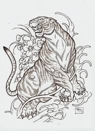 This is a friend of mines hubby's tatt. Outline Flowers And Japanese Tiger Tattoo Design