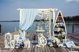 Whether you use seashells as part of your place cards or gift guests starfish as wedding favors, these small details will make a world of difference. Celebrate A Wedding Party With 11 Nautical Themed Wedding Decorations Nauticalt Nautical Wedding Theme Decorations Nautical Wedding Theme Beach Theme Wedding