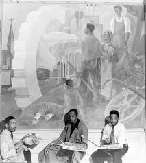 Vertis Hayes And His Assistants Working On Pursuit Of Happiness Harlem Hospital Wpa Mural Harlem Renaissance Artists Unusual Art Mural