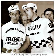 From wikimedia commons, the free media repository. 1967 Paris Nice Tom Simpson Eddy Merckx Tom Simpson Peugeot Bike Paris Nice