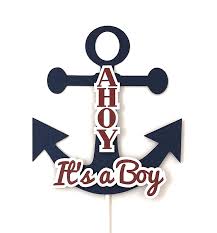 Amazon Com Ahoy It S A Boy Nautical Anchor Baby Shower Cake Topper Handmade Products